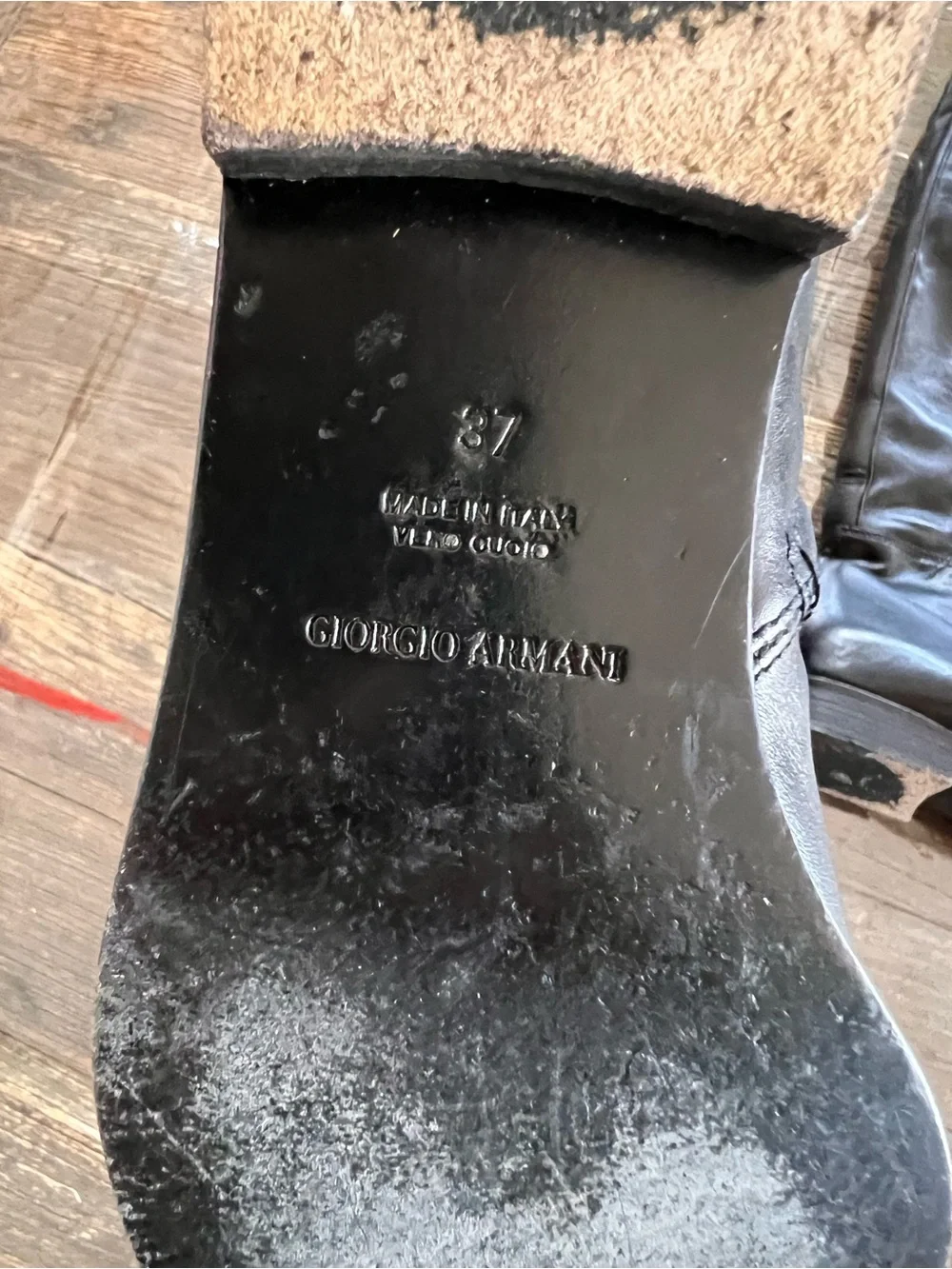 Giorgio Armani Black Leather Boot Sole with Branded Heel